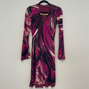 Vintage Roberto Cavalli Midi Dress with Gold Snake Detail, size 38 (small, 4-6)